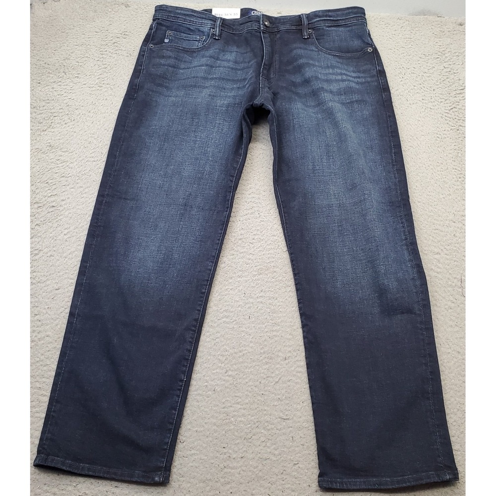 Chaps Slim Straight Jeans Mens 38x30 Blue Denim Stretch Comfort Faded Whiskered‎